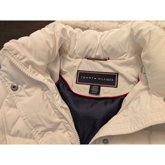 Tommy Hilfiger Womens Quilted Puffer Jacket With Hood Size S White Nylon Blend - Picture 3 of 16